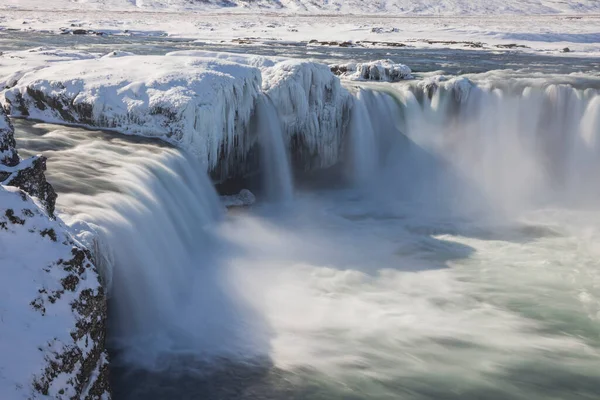 Cascada Congelada Vista Aérea Llamada Godafoss —  Fotos de Stock