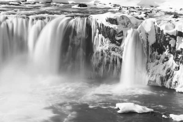 Zamrzlý Vodopád Leteckého Pohledu Názvem Godafoss — Stock fotografie