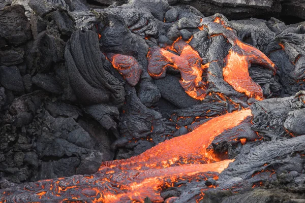 Lava Volcánica Incandescente Que Fluye Volcán — Foto de Stock