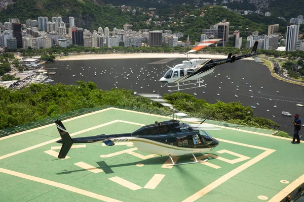 Vista Dos Helicópteros Helipuerto Montaña Sugar Loaf Río Janeiro Brasil — Foto de Stock