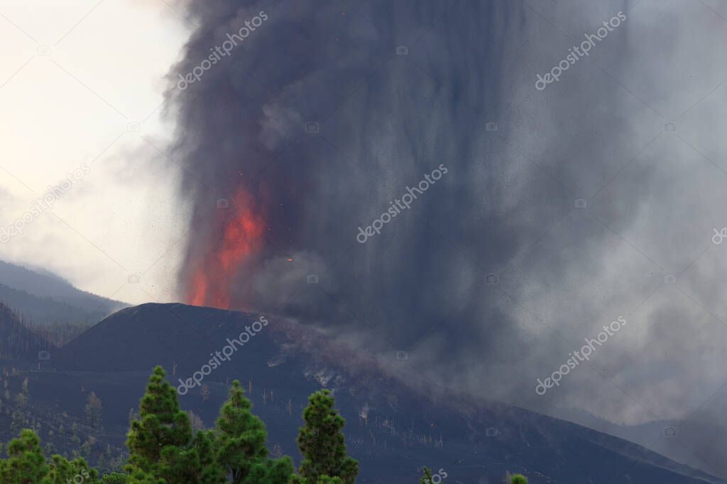 volcanic eruption expelling pyroclastic material