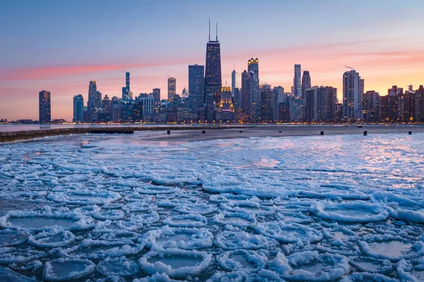Kilátás Chicago Belvárosára Michigan Tóra — Stock Fotó