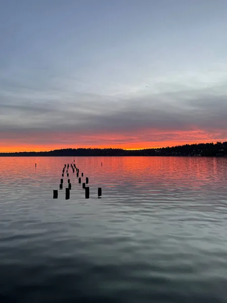 Vista Panorâmica Lago Contra Céu Durante Pôr Sol — Fotografia de Stock