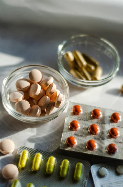 Vitamins Pills Antibiotics Light Background — Stock Photo, Image