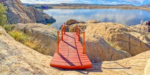 Ponte Rosso Che Inizia Red Bridge Trail Willow Lake Prescott — Foto Stock