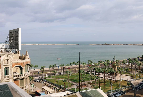 Alejandría Egipto 2021 Plaza Alejandría Vista Mar Con Monumento Saad — Foto de Stock