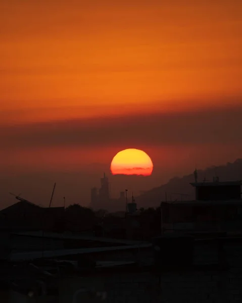 Orange Sunset Sun Hiding — Stock Photo, Image