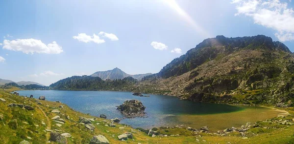Lago Montmalus Panorâmica Encamp Andorra — Fotografia de Stock