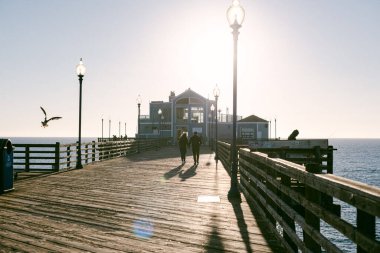 Bir çift rıhtımda geziniyor.