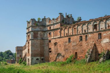 Selo, Ukrayna 10.07.2021 'e bak. Selo Kalesi, güneşli bir yaz gününde Ukrayna 'nın Lviv bölgesindeki harabelere bakıyor