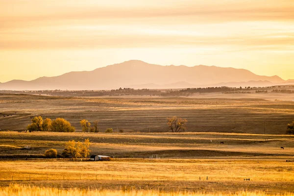 Pike Peak Bij Golden Hour Met Open Velden — Stockfoto