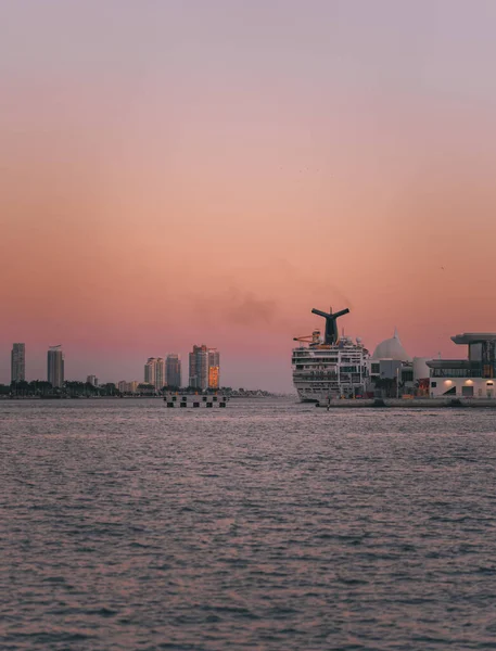 Pôr Sol Porto Miami Céu Florida Bonito — Fotografia de Stock