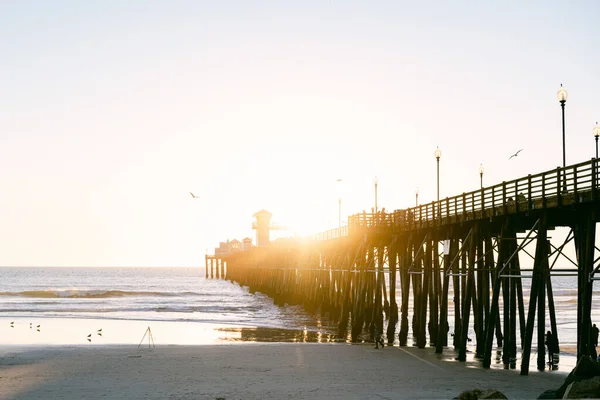 Beau Coucher Soleil Sur Jetée Oceanside — Photo