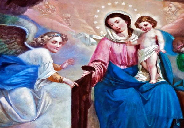 Fresque Vierge Enfant — Photo