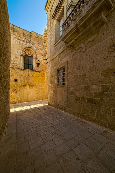 Ruas Mdina Malta Com Velha Janela Gótica Normanda — Fotografia de Stock