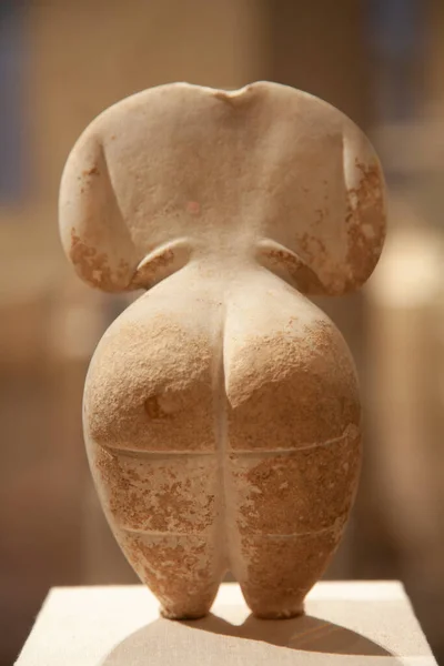 Eski Cycladic Kadın Mermer Figürünün Arka Görünümü Met Müzesi — Stok fotoğraf