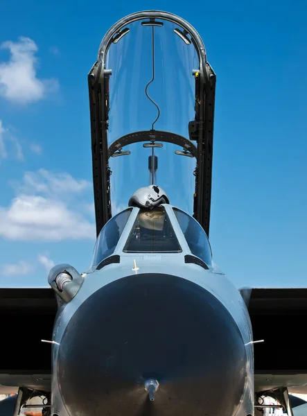 Frontal View Tornado Jet Fighter Pilot Helmet Lying Open Canopy — Stock Photo, Image