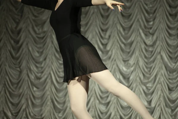 Girl Dances Black Dress Ballerina Legs Performance Dancer — Stock Photo, Image