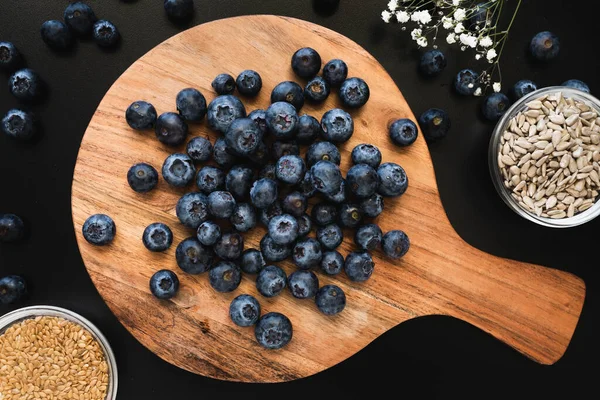 Fresh Blueberries Sunflower Seed Flax Seeds Seen — Stock Photo, Image