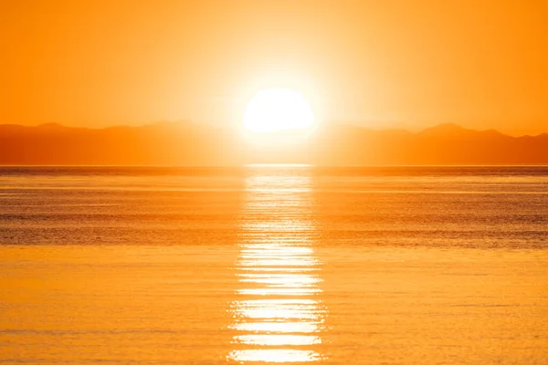 Coucher Soleil Orange Sur Les Montagnes Olympiques Mer Des Salish — Photo