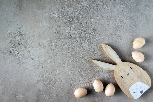 Wooden Eggs Rabbit Beige Plaster Copy Space — Stock Photo, Image