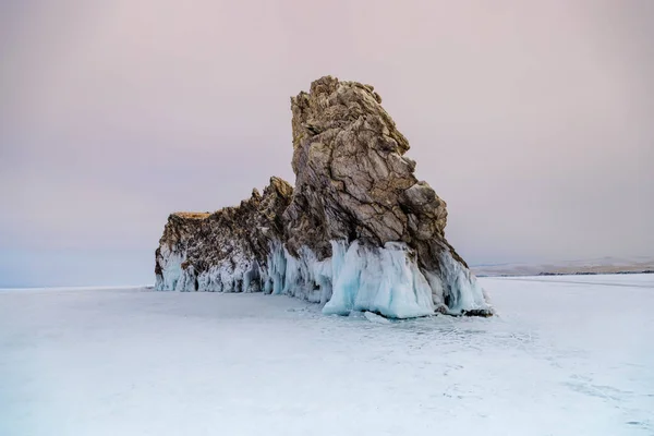 Kap Khoboy Baikalsee Winter Mit Eis Bedeckt — Stockfoto