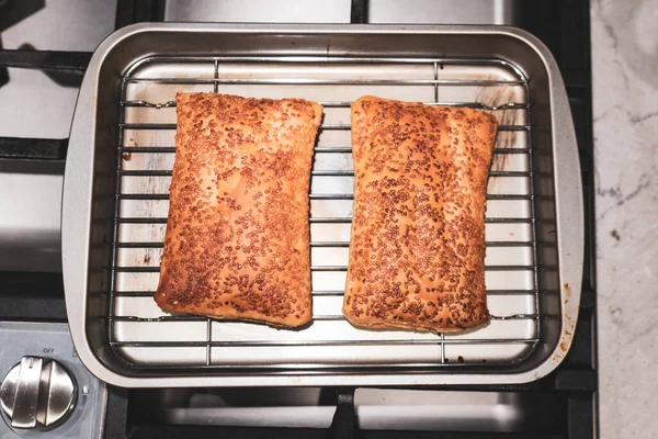 Sesame Flatbread Toasted Golden Brown — Stock Photo, Image