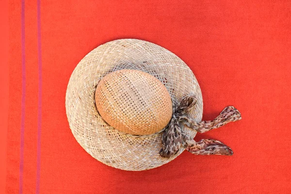 Sombrero Paja Vista Superior Concepto Verano —  Fotos de Stock