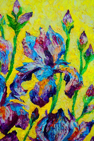 Hermosas Flores Iris Pintura Óleo —  Fotos de Stock
