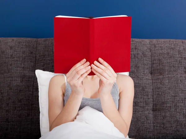 Woman Reading Book Face Covered Book — Stock Photo, Image