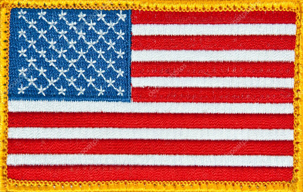 Detail close up shot of Stars and Stripes military patch or badge