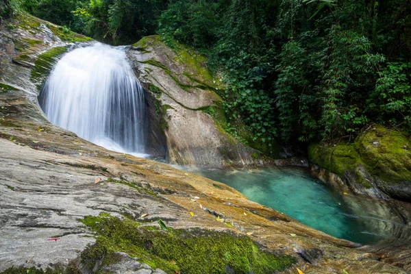 Krásný Výhled Zelený Atlantický Deštný Prales Modrým Bazénem Rio Janeiro — Stock fotografie