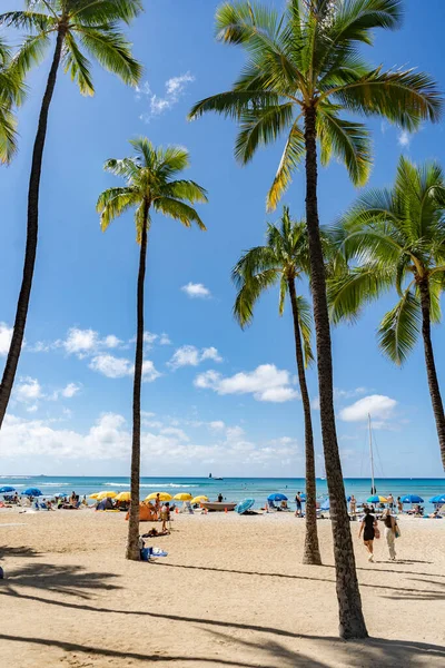 Una Vista Playa Waikiki Famoso Destino Turístico Isla Oahu — Foto de Stock