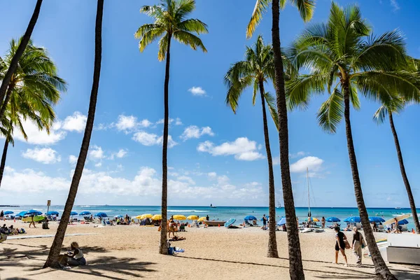 Uma Vista Praia Waikiki Destino Viagem Famoso Ilha Oahu Eua — Fotografia de Stock