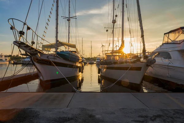 Paar Von Segelbooten Den Frühen Morgenstunden Yachthafen Festgemacht — Stockfoto