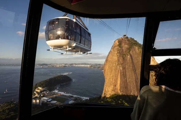 Hermosa Vista Atardecer Desde Teleférico Sugar Loaf Hasta Montaña Océano — Foto de Stock