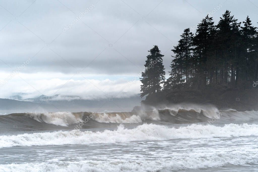 Large waves crash on the shores of Washington's North Coast