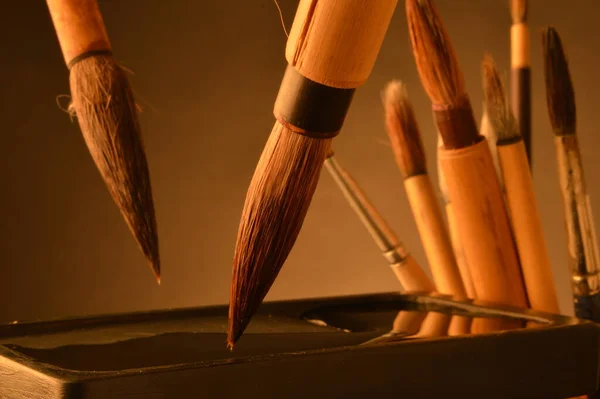 Japanese Sumi Brushes Inkwell — Photo