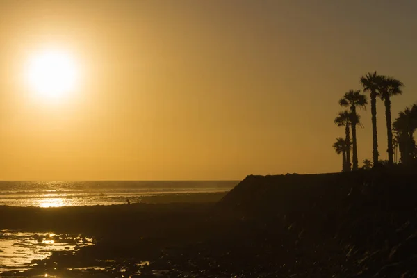 Чудесний Захід Сонця Морський Туман Пальмами Відкинутій Морській Алеї Playa — стокове фото
