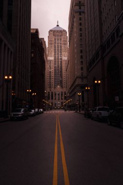 Alacakaranlıkta Chicago binaları. Chicago Şehri