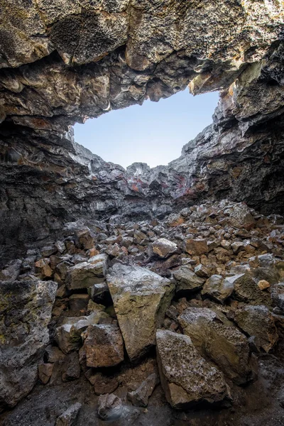 Collapse Roof Lava Tube Snaking Surface Crater Moon — Stock Photo, Image