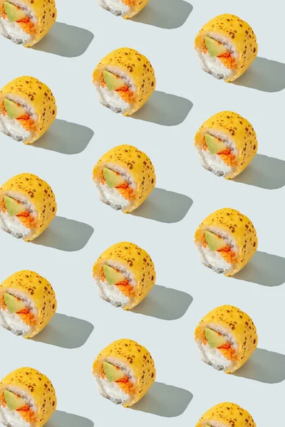 Japanese Sushi Rolls Cheddar Cheese Colored Background — Stockfoto