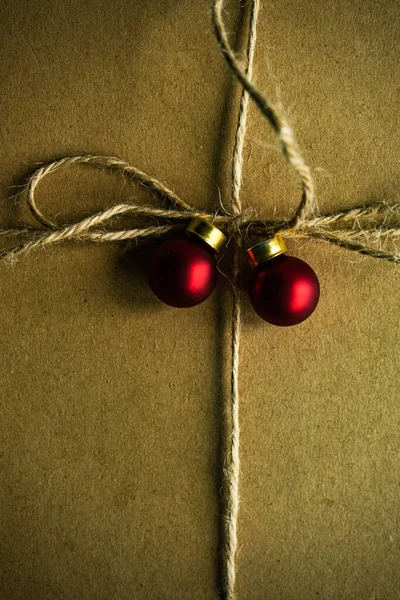 Tarjeta Navidad Con Cajas Regalo Decoradas Con Cinta Sobre Fondo — Foto de Stock