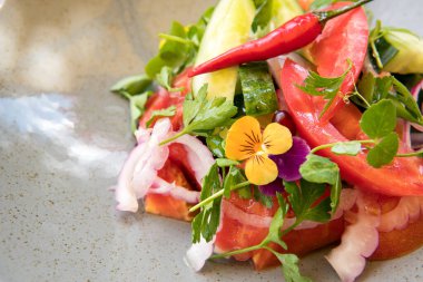 Boyalı mikro yeşille Gürcü sebze salatası