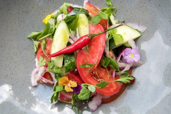 Georgian vegetable salad in painted micro green