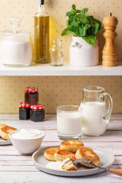 Cottage Cheese Pancakes Kitchen Table — Fotografia de Stock