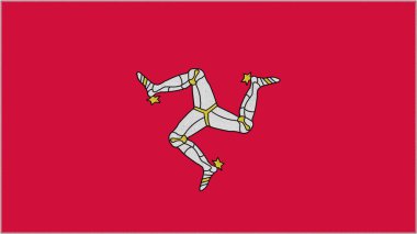 Isle of Man nakış bayrağı. Amblem dikişli kumaş. Nakışlı arma. Ülke sembolü tekstil arkaplanı.