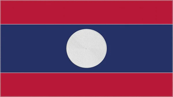Laoská Vyšívací Vlajka Laoská Znaková Tkanina Vyšívaný Erb Textilní Pozadí — Stock fotografie