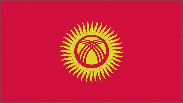 Kyrgyzstan Embroidery Flag Kyrgyz Emblem Stitched Fabric Embroidered Coat Arms — ストック写真