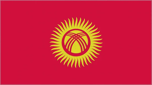 Kyrgyzstan Embroidery Flag Kyrgyz Emblem Stitched Fabric Embroidered Coat Arms — стокове фото